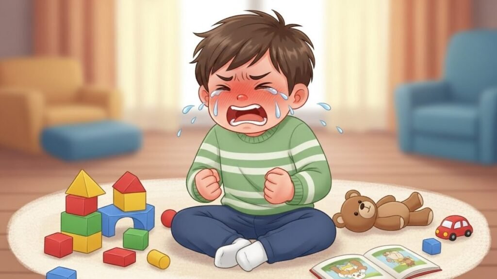 Agressividade Infantil: O Guia da Neurociência para Redirecionar a Raiva e Aplicar Limites Sem Punição 2 Criança fazendo birra, com agressividade infantil.